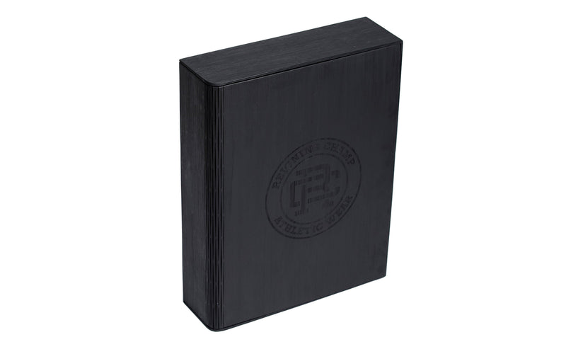 Black box with a logo on a white background