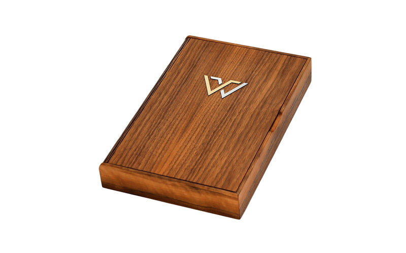 Wooden box with a logo on a white background